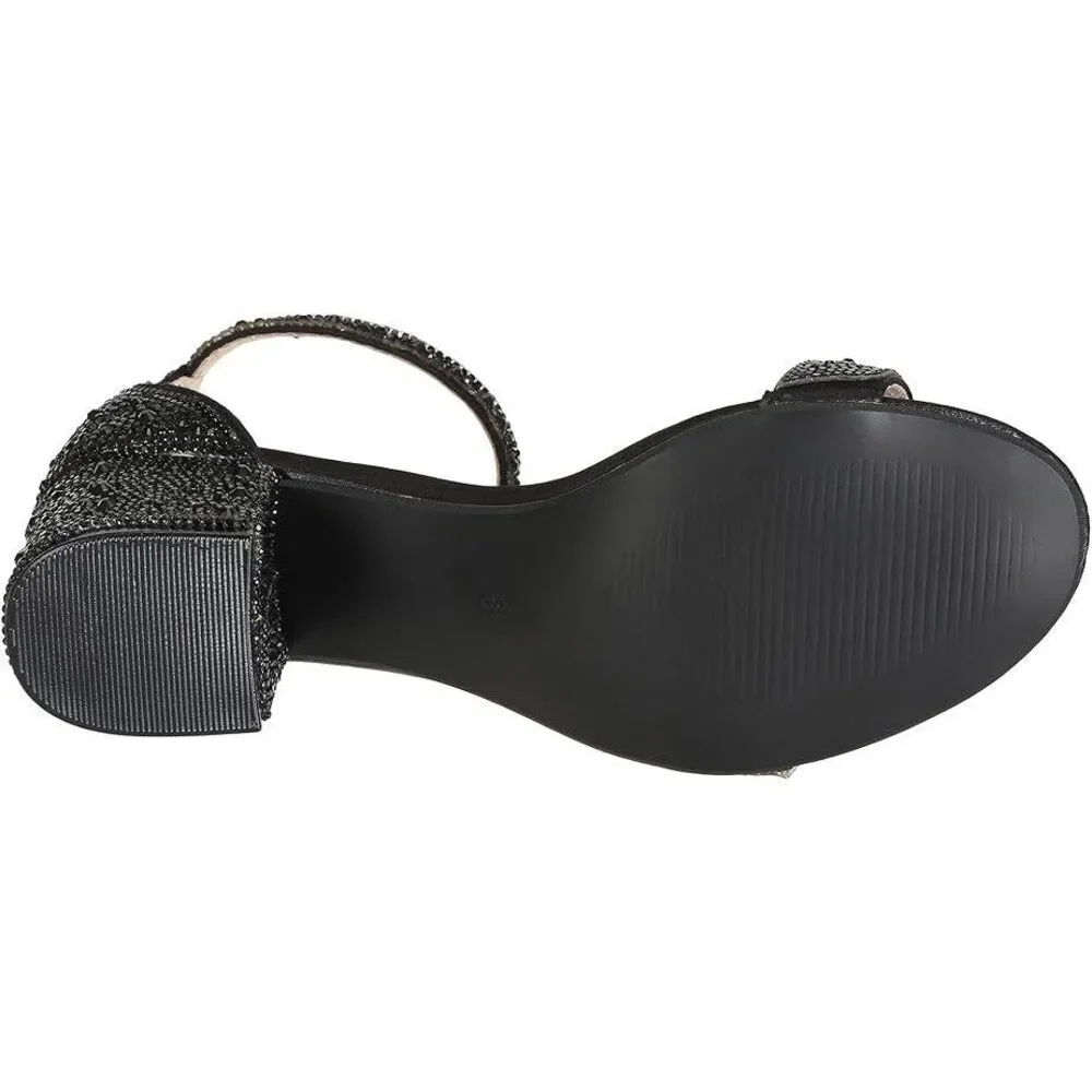 J's.o.l.e Womens Size 7 Black Sparkly Open Toe 2.25
